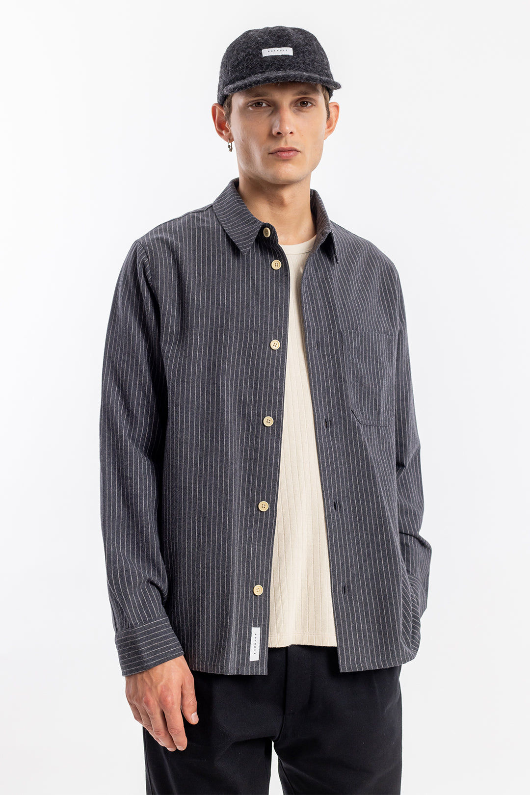 Anthracite, striped cotton shirt from Rotholz