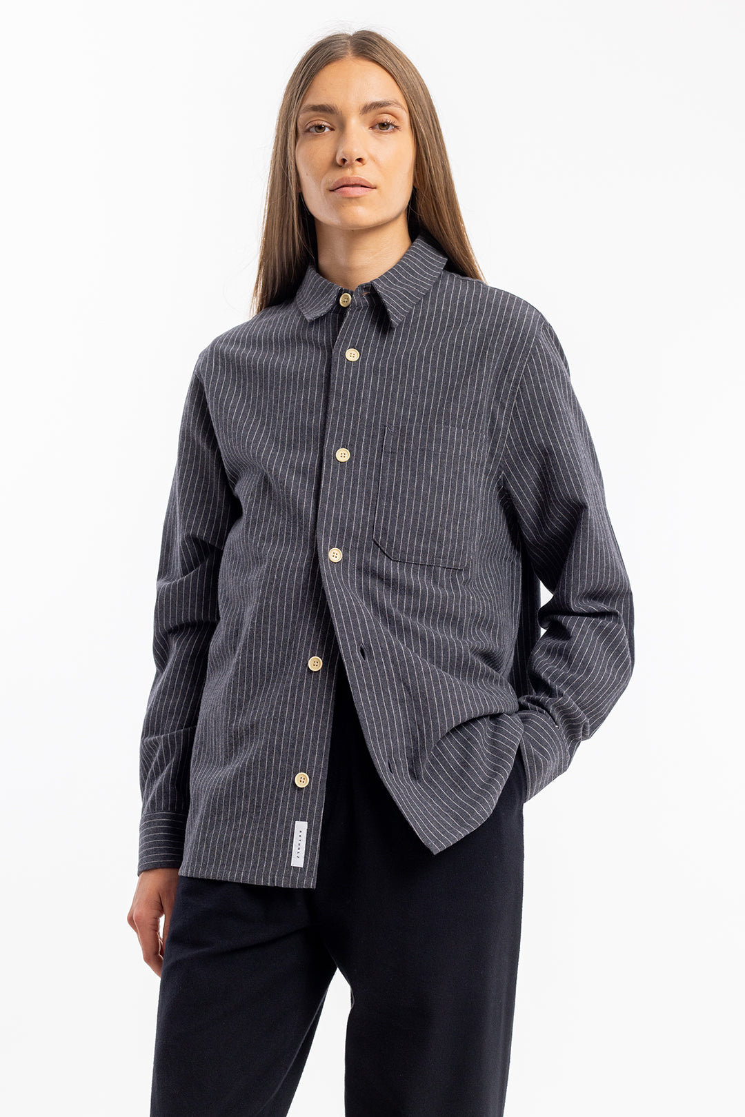 Anthracite, striped cotton shirt from Rotholz