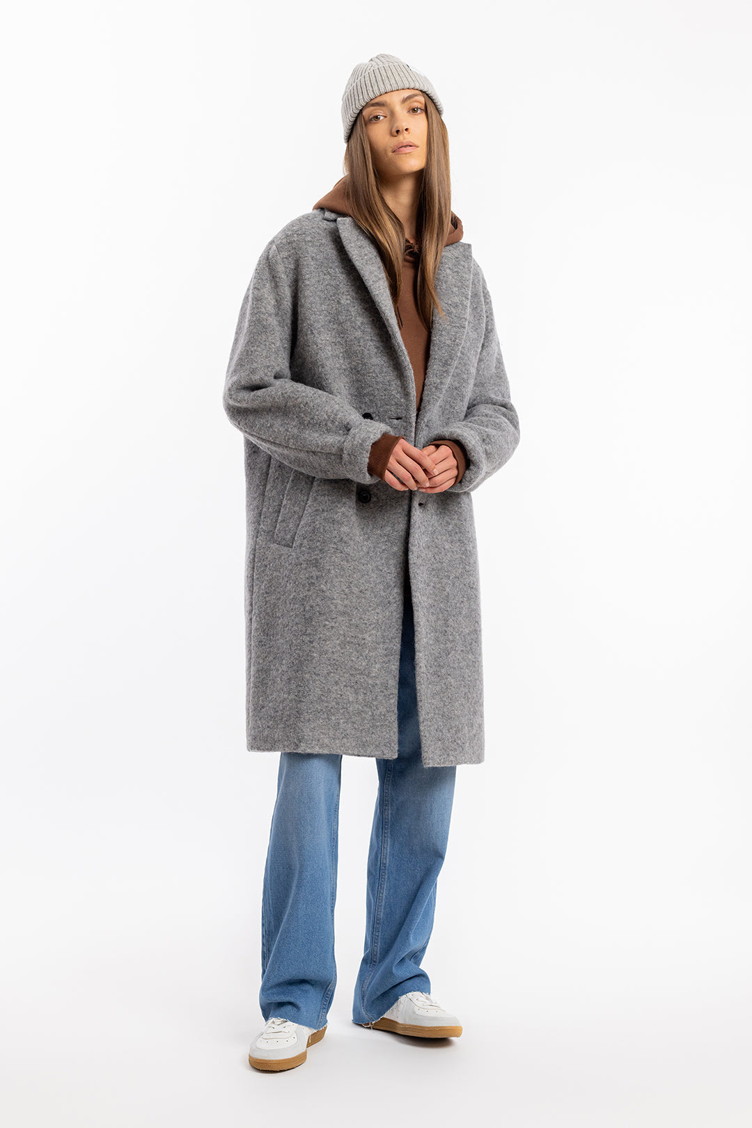 Gray organic wool blend coat