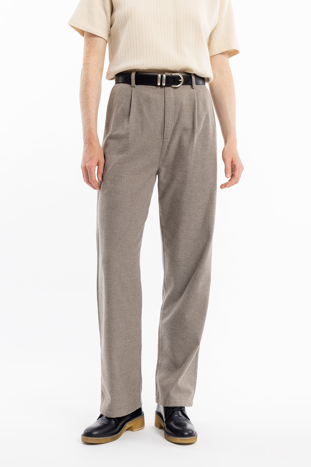 Brown mottled flannel trousers made from 100% organic cotton from Rotholz