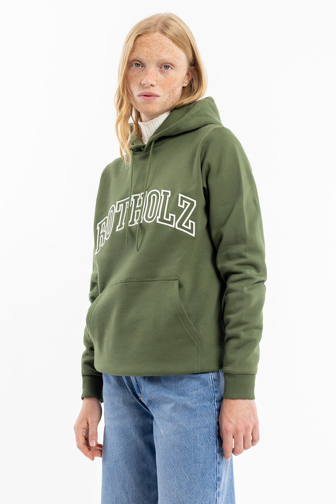 Dark green hoodie logo made of organic cotton from Rotholz
