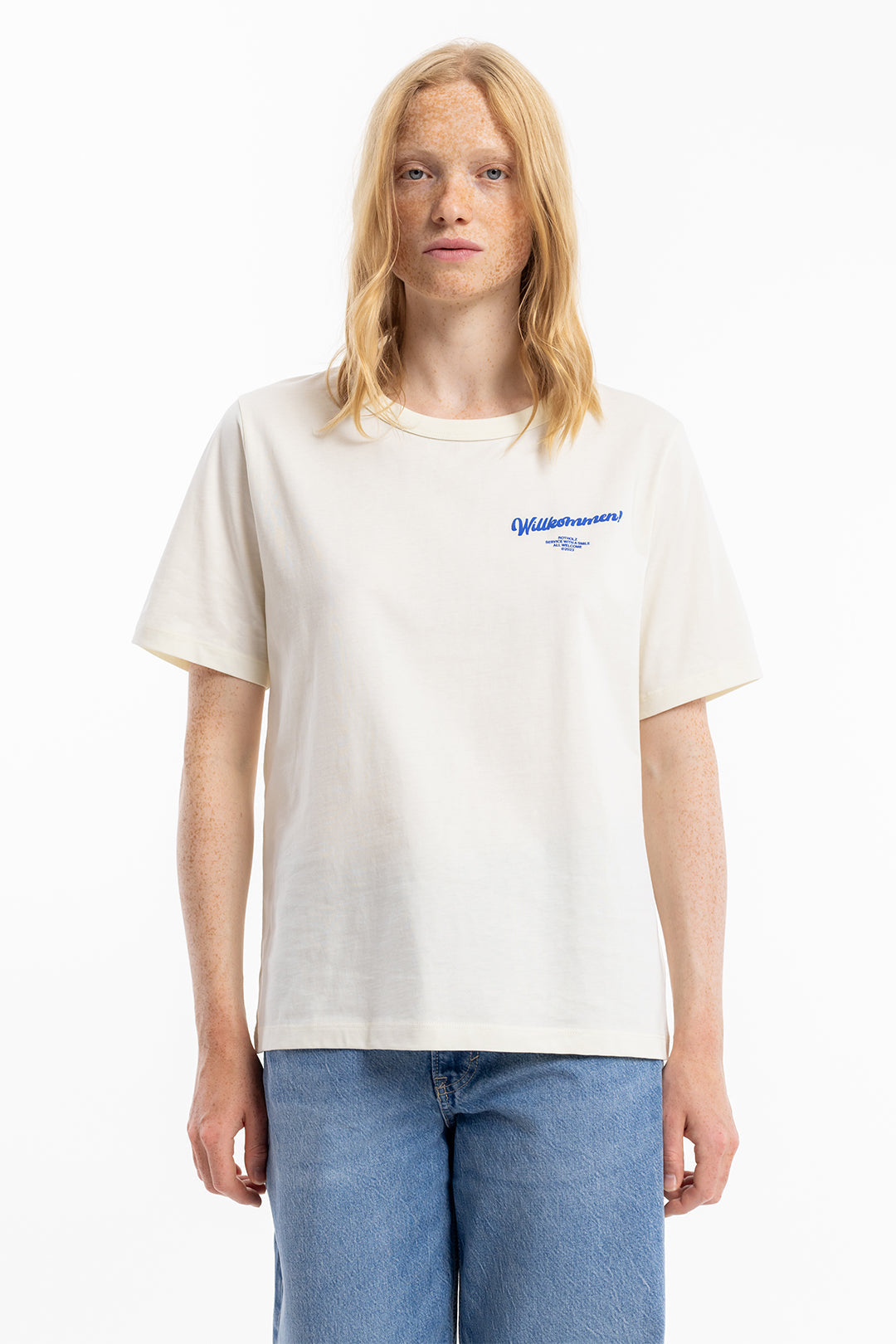 T-shirt blanc imprimé de bienvenue en coton 100% biologique de Rotholz