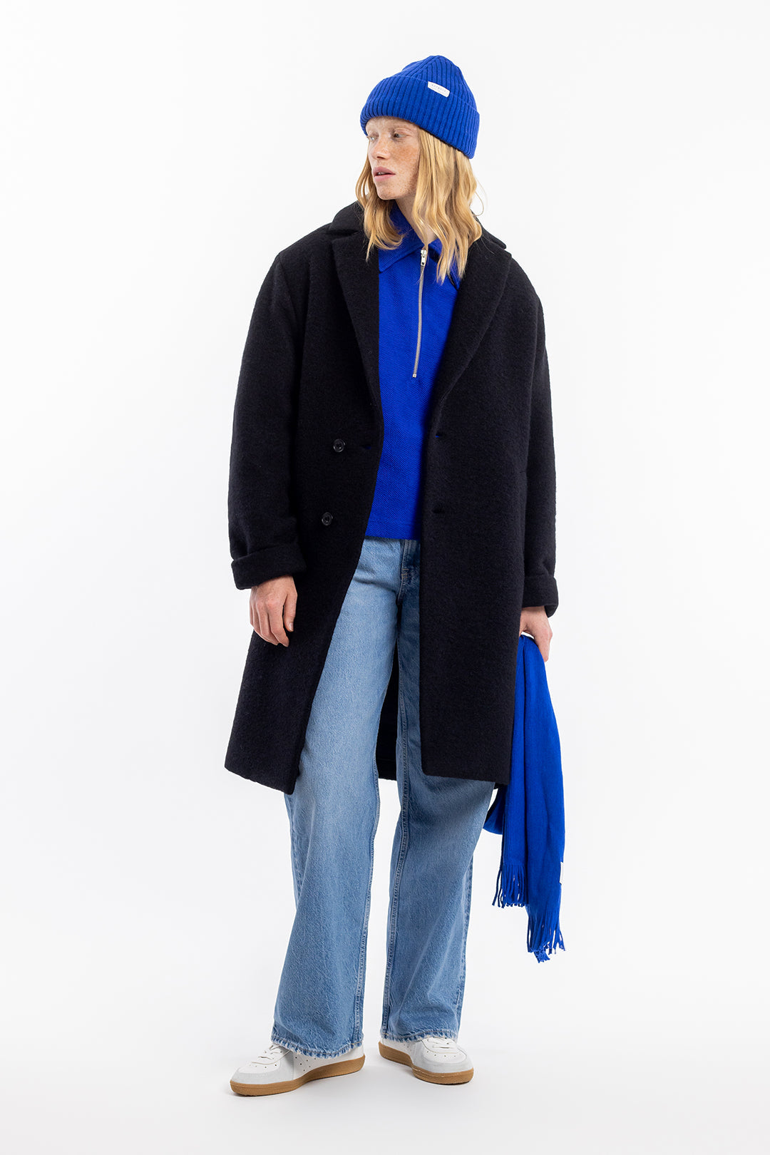 Black organic wool blend coat