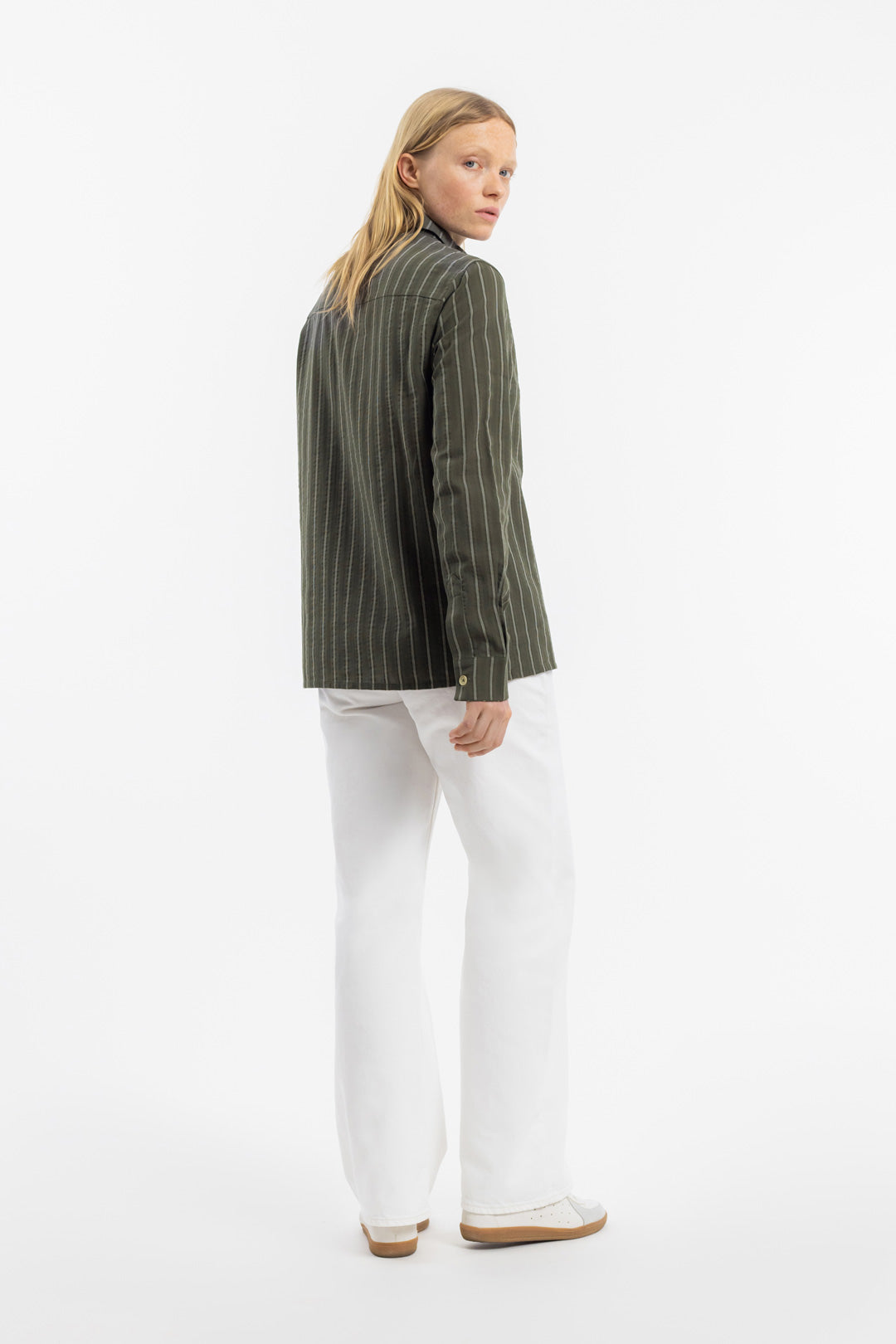 Olive, striped shirt made from 100% organic cotton from Rotholz
