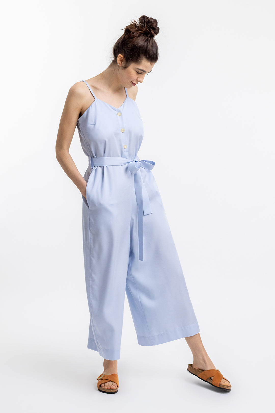 Light blue, sleeveless jumpsuit made from 100% Tencel Lyocell by Rotholz