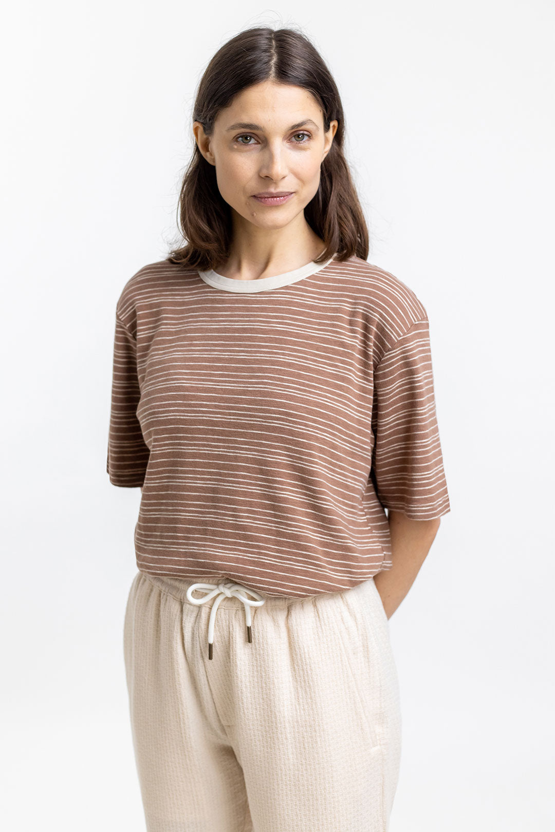 Brown, striped T-shirt made from 100% organic cotton from Rotholz