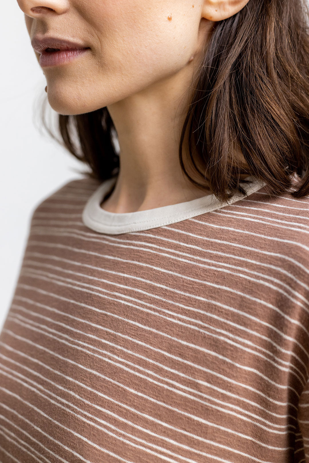 Brown, striped T-shirt made from 100% organic cotton from Rotholz
