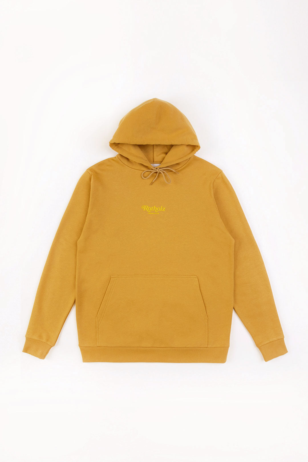 Yellow hoodie Retro Logo made from 100% organic cotton from Rotholz
