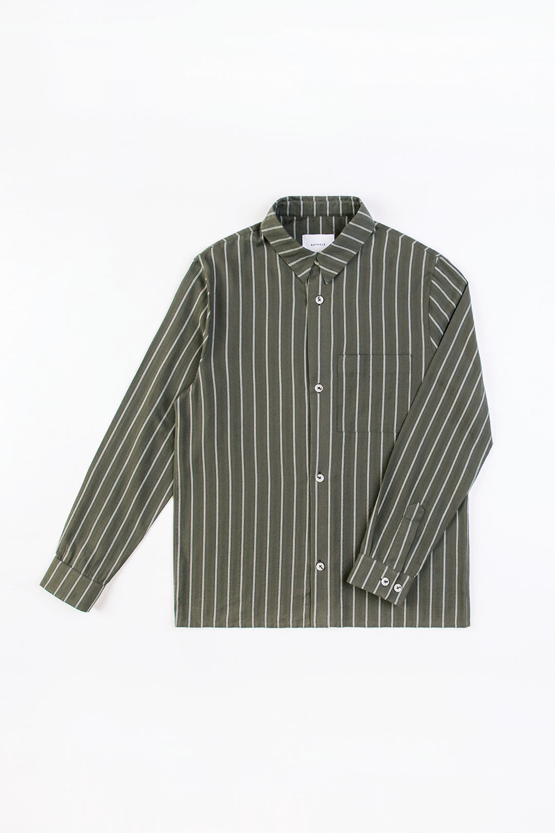 Olive, striped shirt made from 100% organic cotton from Rotholz
