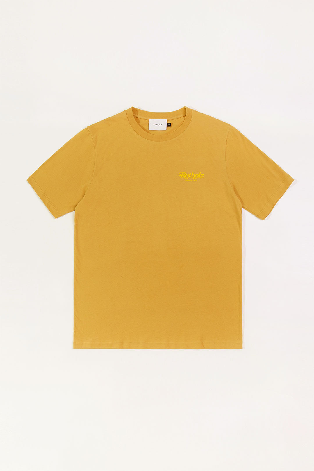 Gelbes T-Shirt Retro Logo aus 100% Bio-Baumwolle von Rotholz