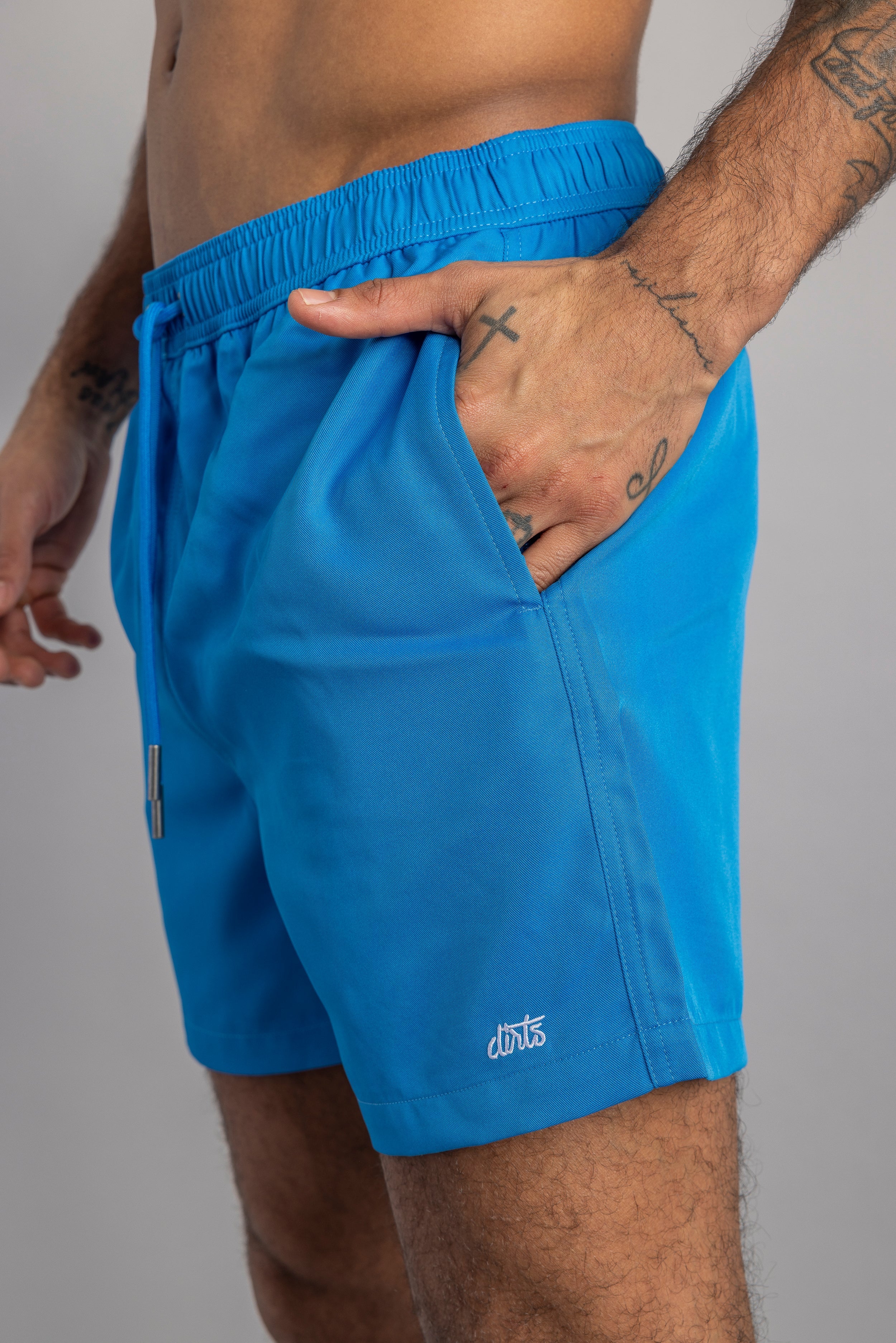 Blue recycled swim shorts RPET made from 100% polyester from DIRTS