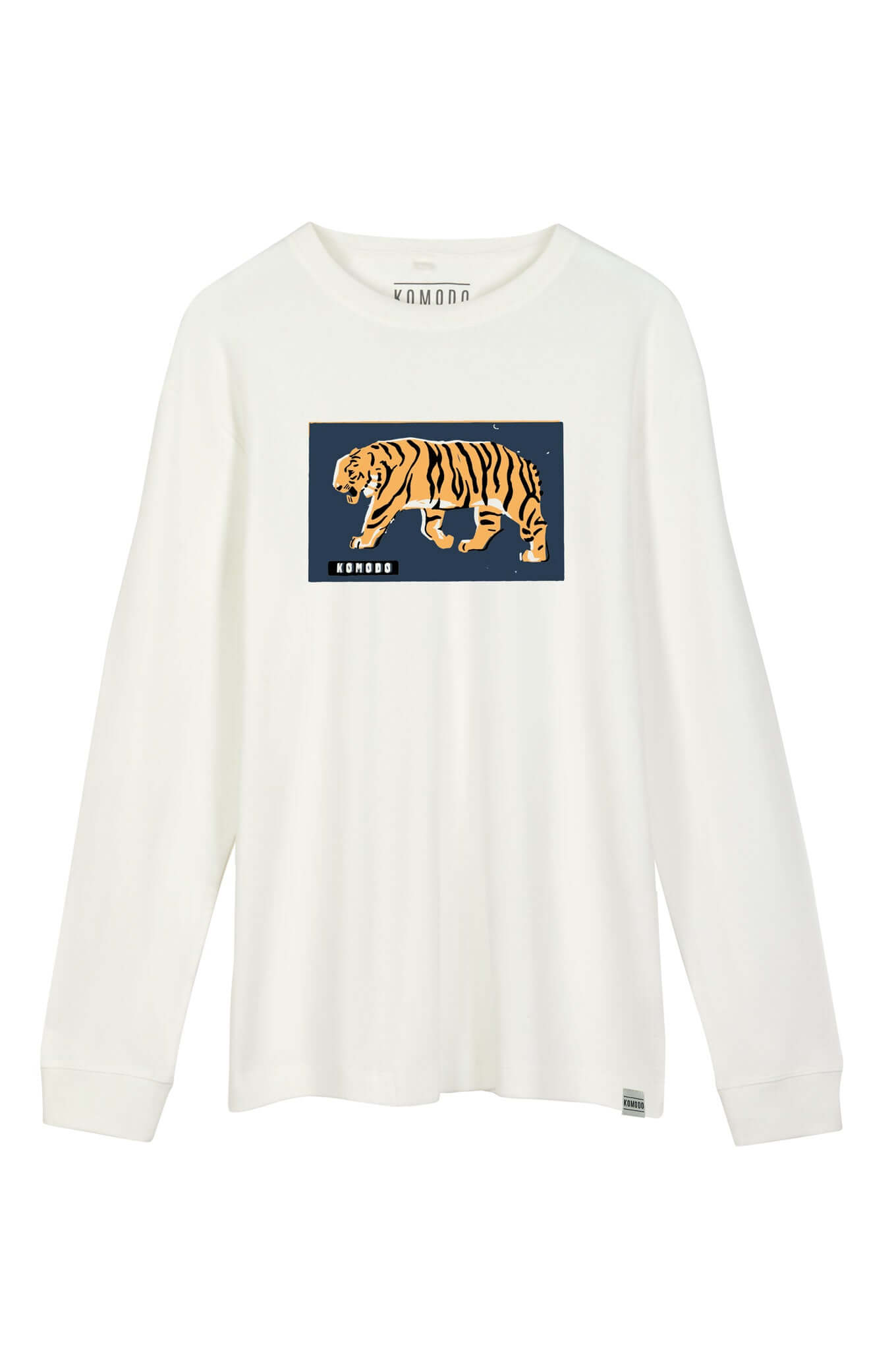 Weisses, langärmeliges T-Shirt HAKON BENGAL TIGER aus 100% Bio-Baumwolle von Komodo