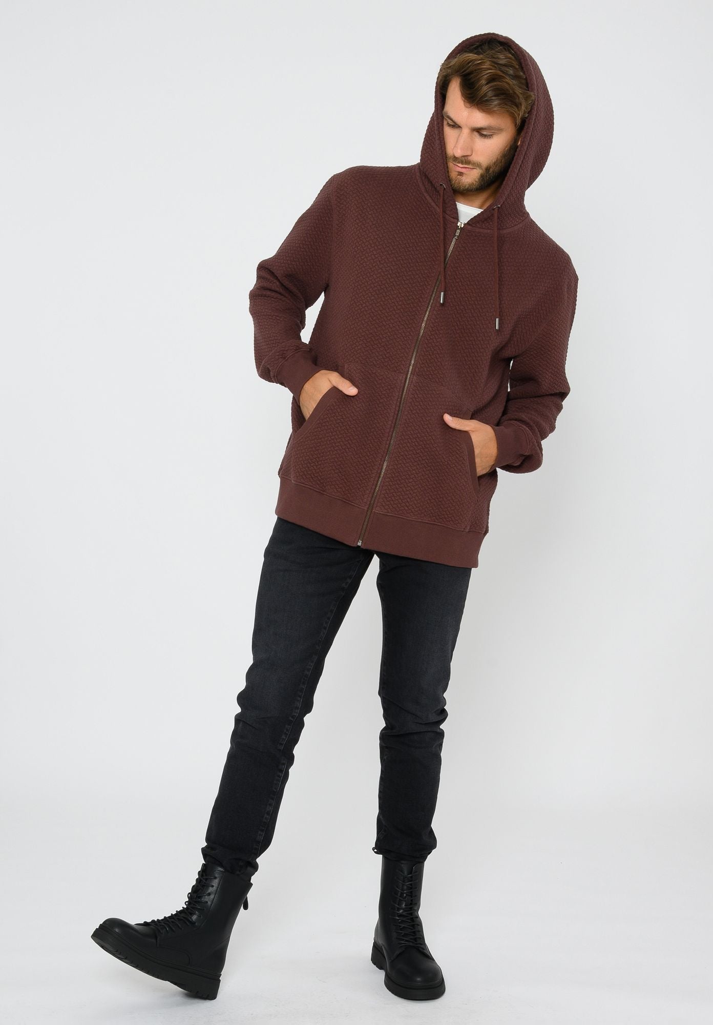 Brown hooded jacket TT1040 made of organic cotton from Thokkthokk