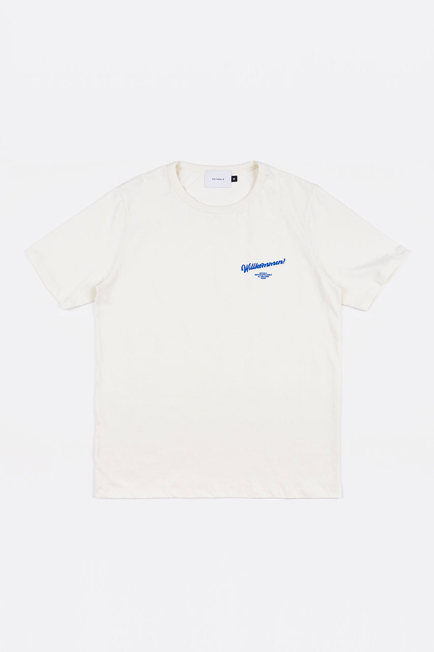 Weisses T-Shirt Willkommen Print aus 100% Bio-Baumwolle von Rotholz