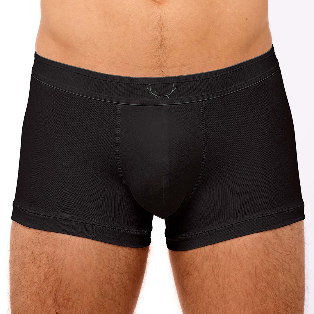 Black boxer shorts made from recycled cotton from Bluebuck