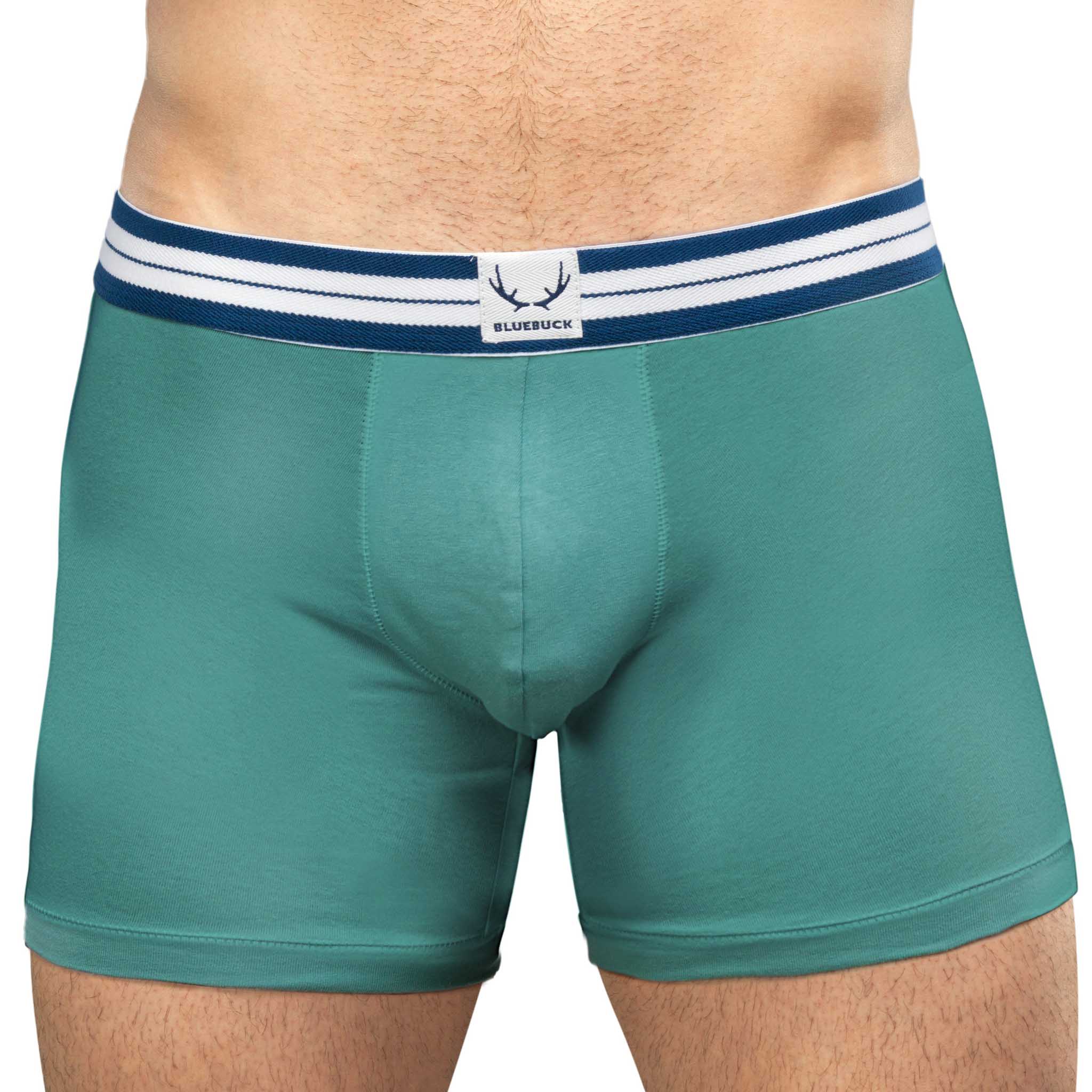 Green, long boxer shorts made of organic cotton from Bluebuck