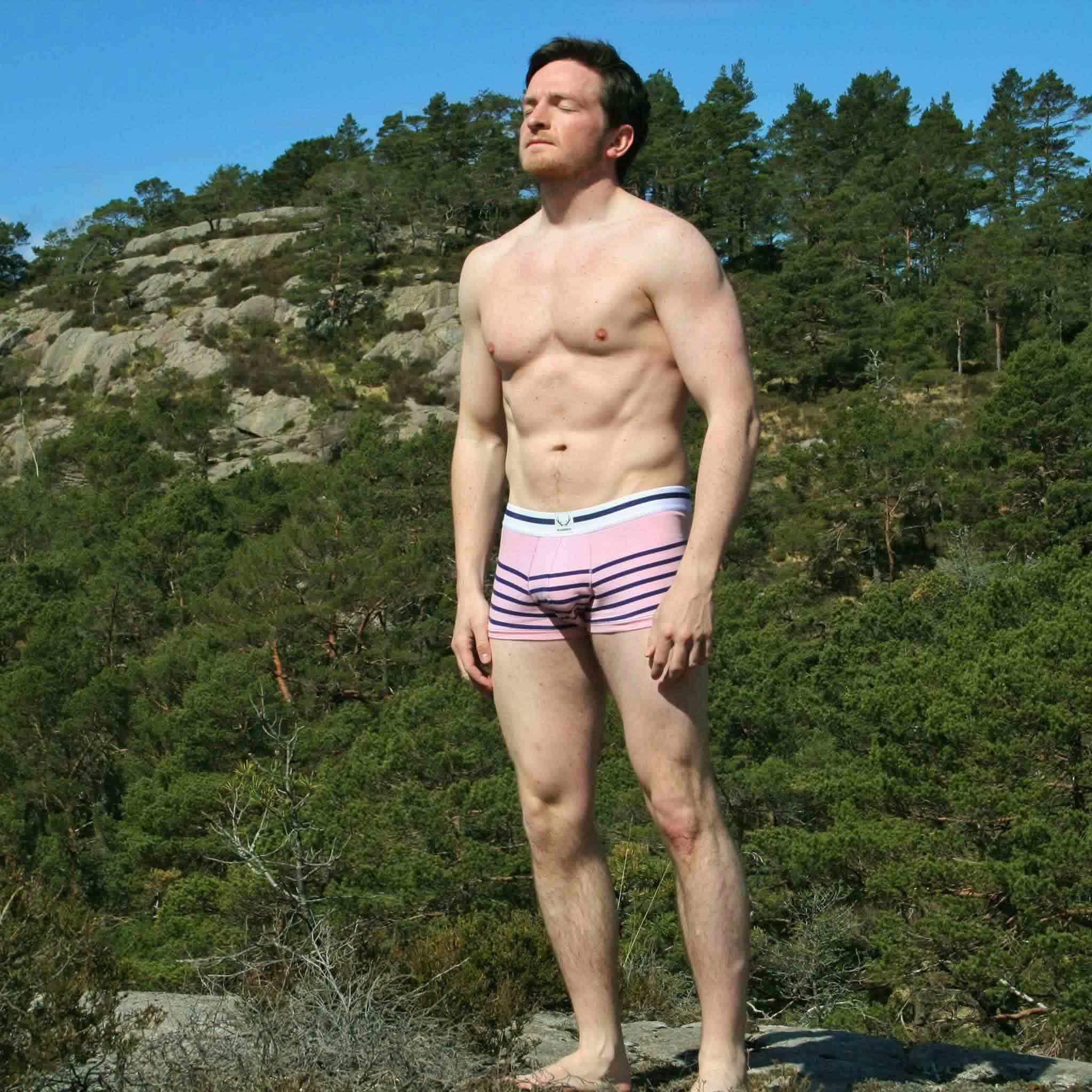 Pink and blue striped boxer shorts made of organic cotton from Bluebuck