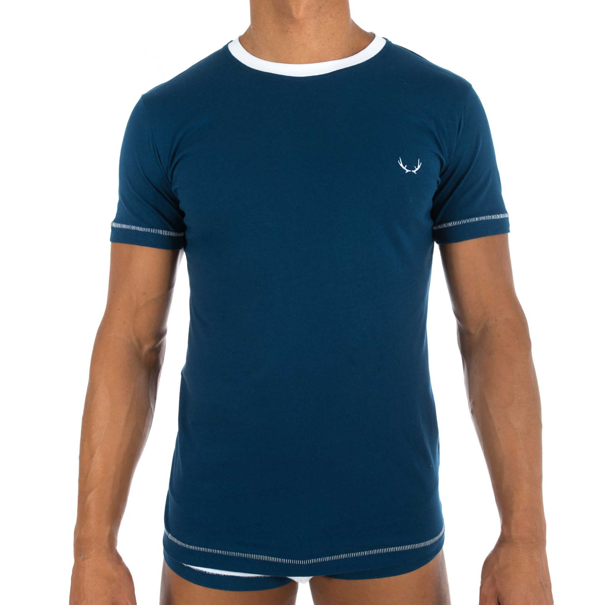 T-shirt à col rond bleu foncé en coton biologique de Bluebuck