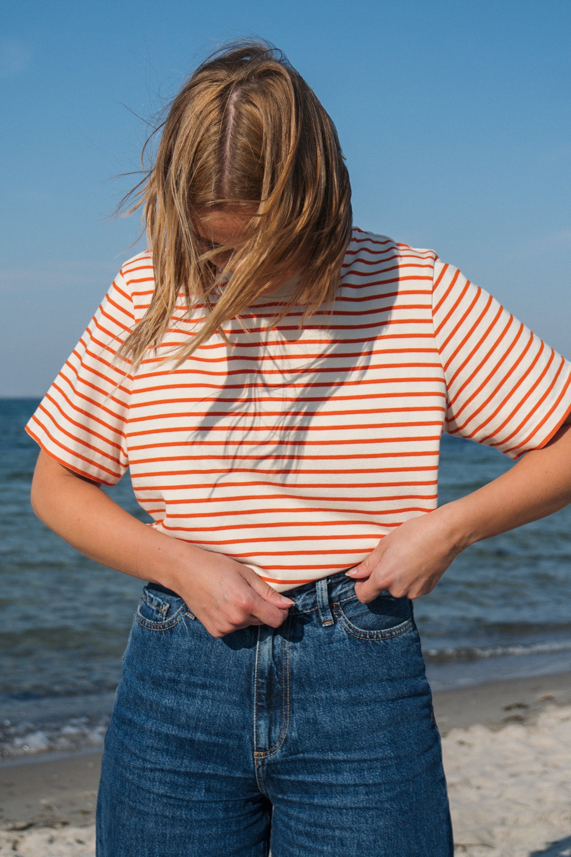 Heavy T-Shirt Jonna Orange-Striped aus Bio Baumwolle von Salzwasser