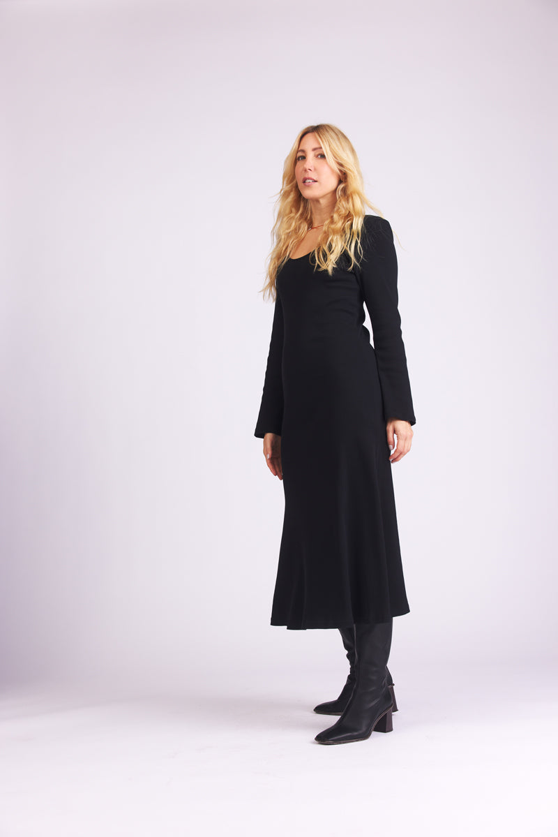 Schwarzes, langes Kleid Birdie aus Bio-Baumwolle von Baige the Label