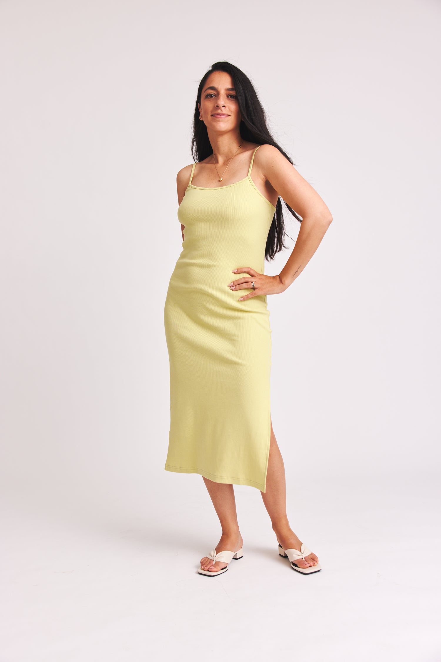 Yellow Bonnie dress made of organic cotton by Baige the Label