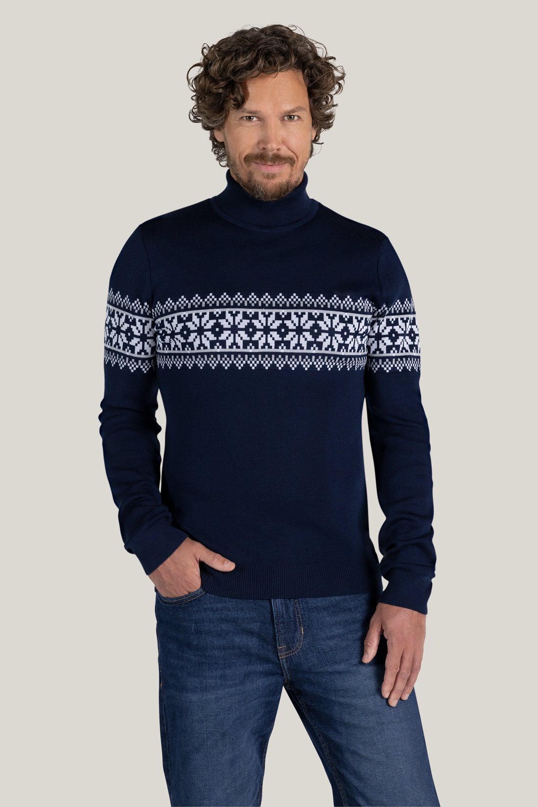 Nils turtleneck sweater in blue made of Merino and Tencel from Tidløs