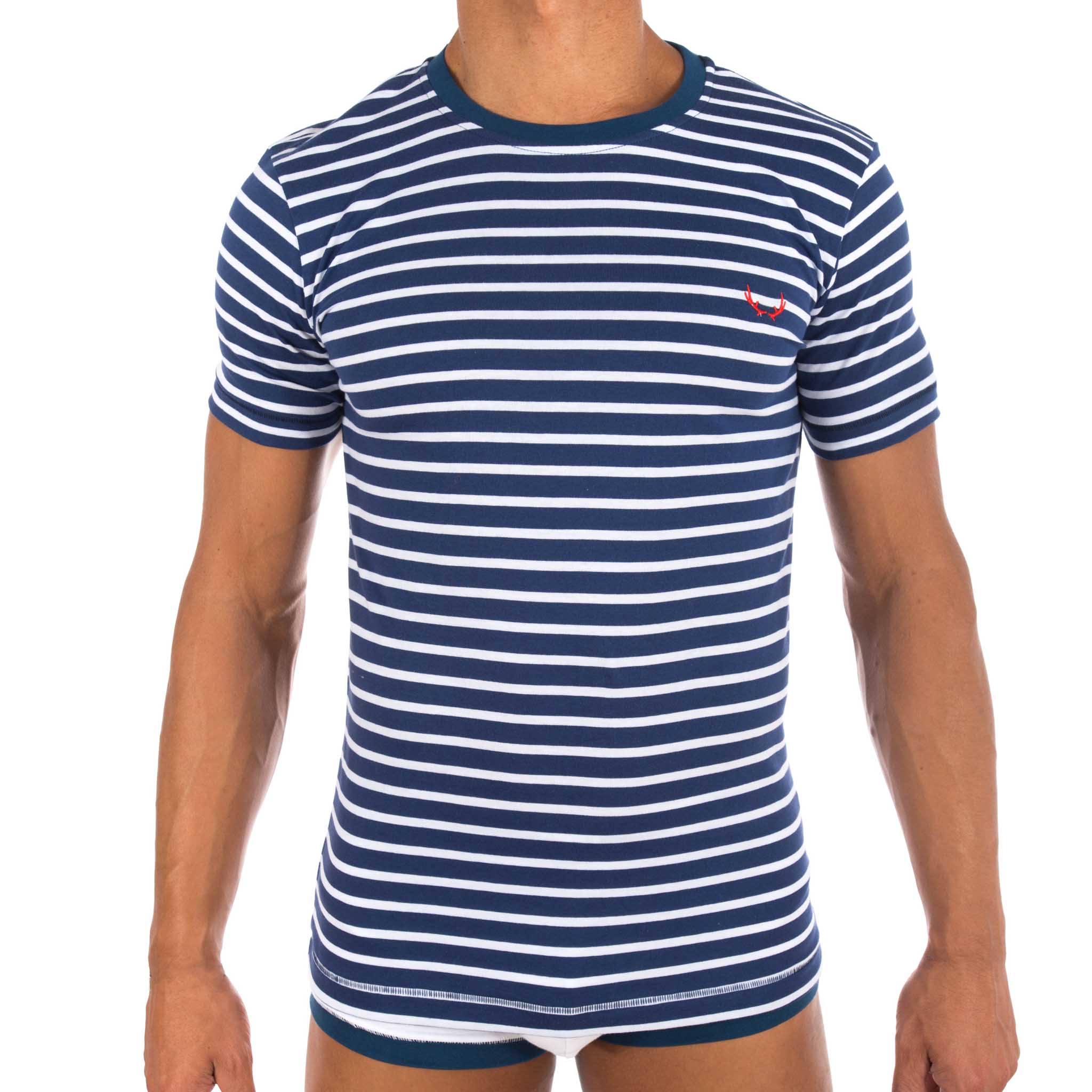 Blue and white striped t-shirt made of organic cotton from Bluebuck