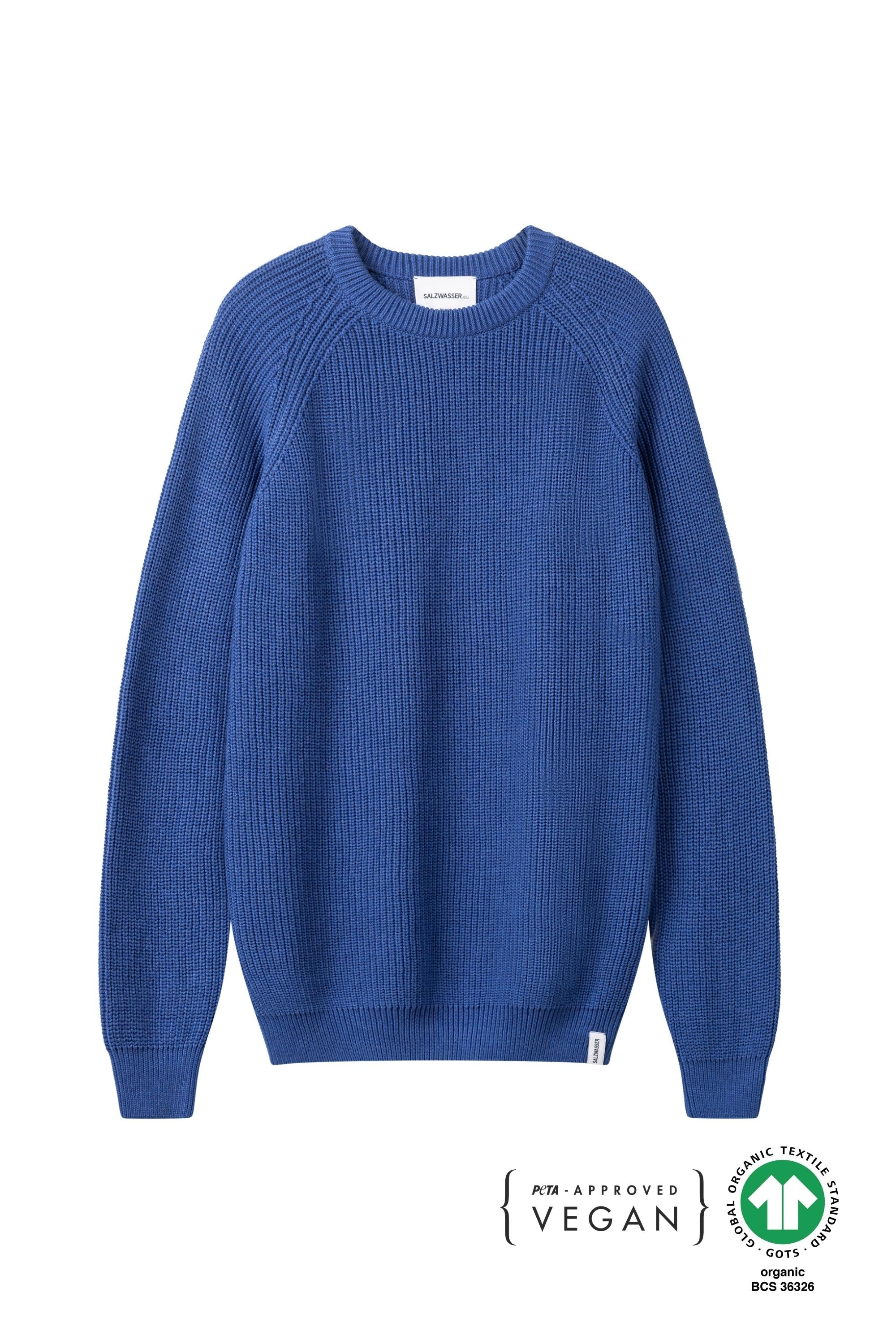 Grobgestrickter Pullover aus Bio-Baumwolle in Blau von SALZWASSER vegan  _men _women