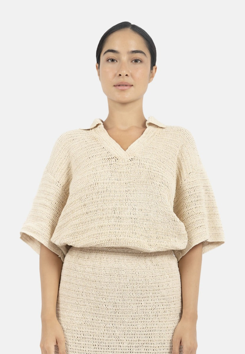 Beiges, getricktes Polo Shirt Sedona aus 100% Bio-Baumwolle von 1 People