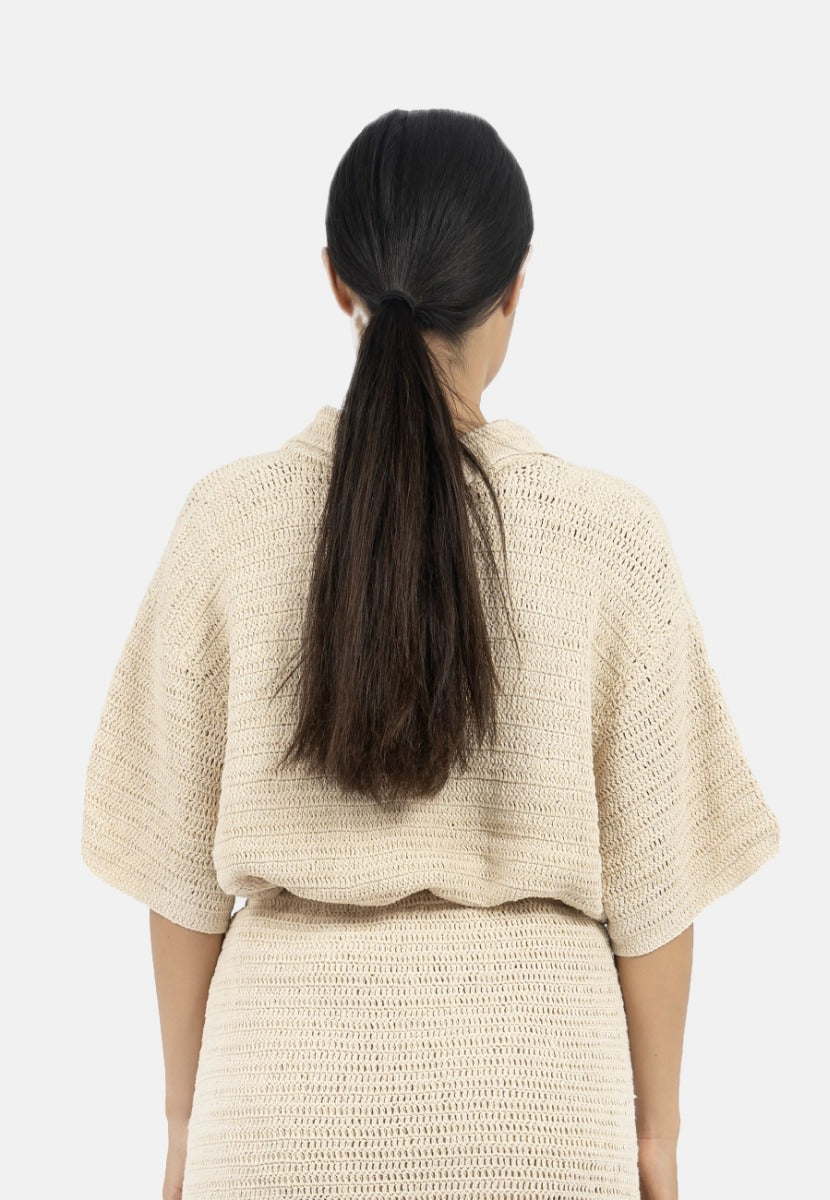 Beiges, getricktes Polo Shirt Sedona aus 100% Bio-Baumwolle von 1 People