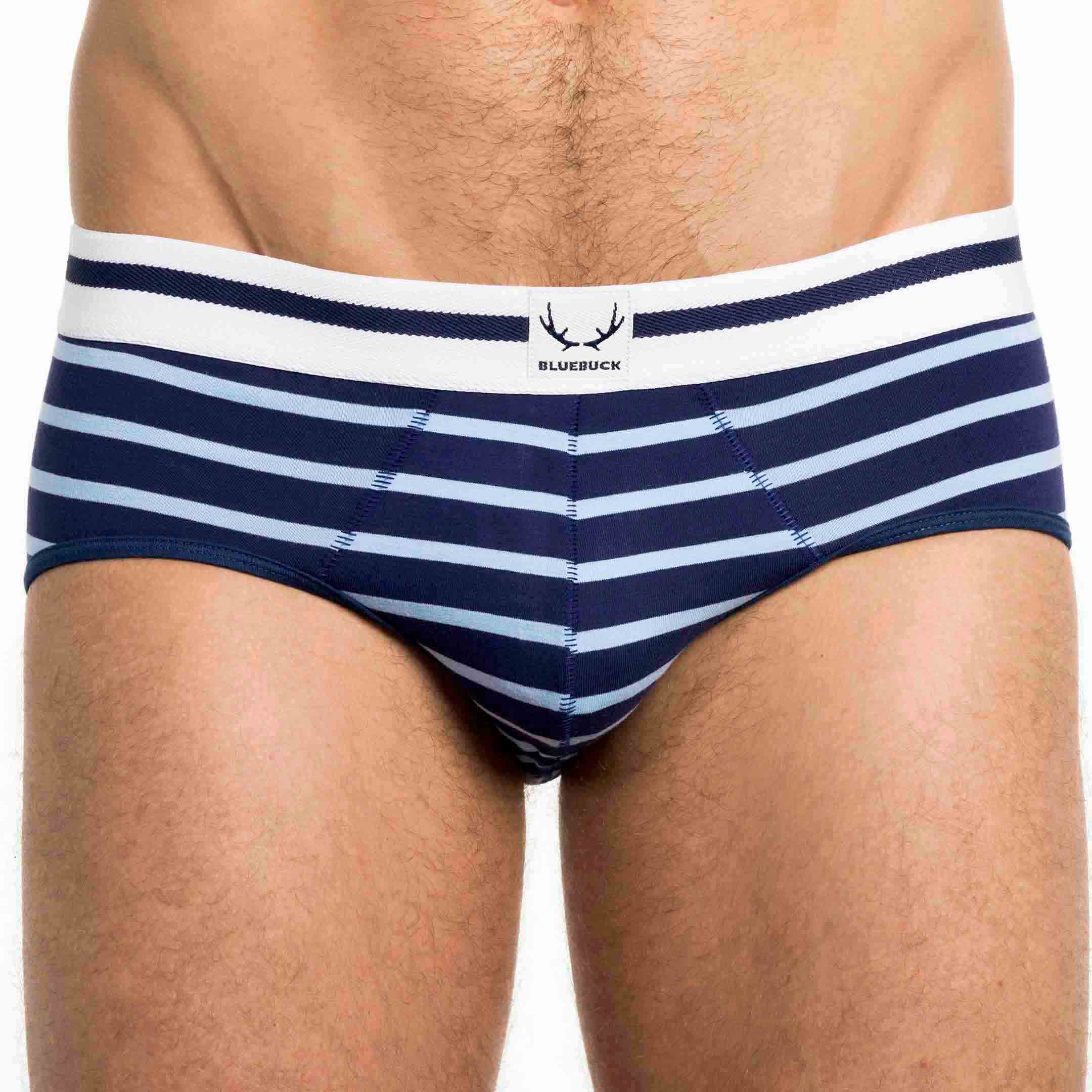 Dark and light blue striped underpants made of organic cotton from Bluebuck