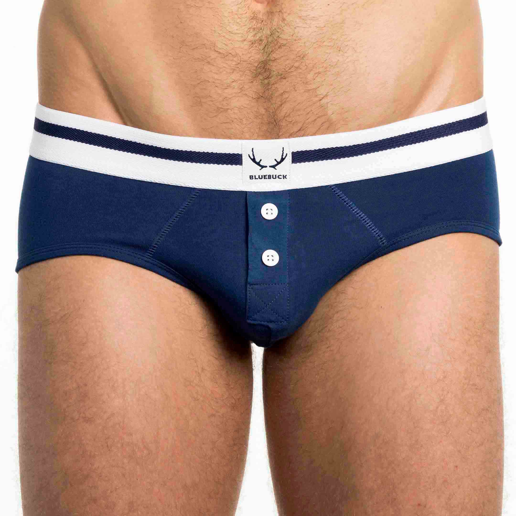 Navy blue underpants with white buttons made of organic cotton from Bluebuck