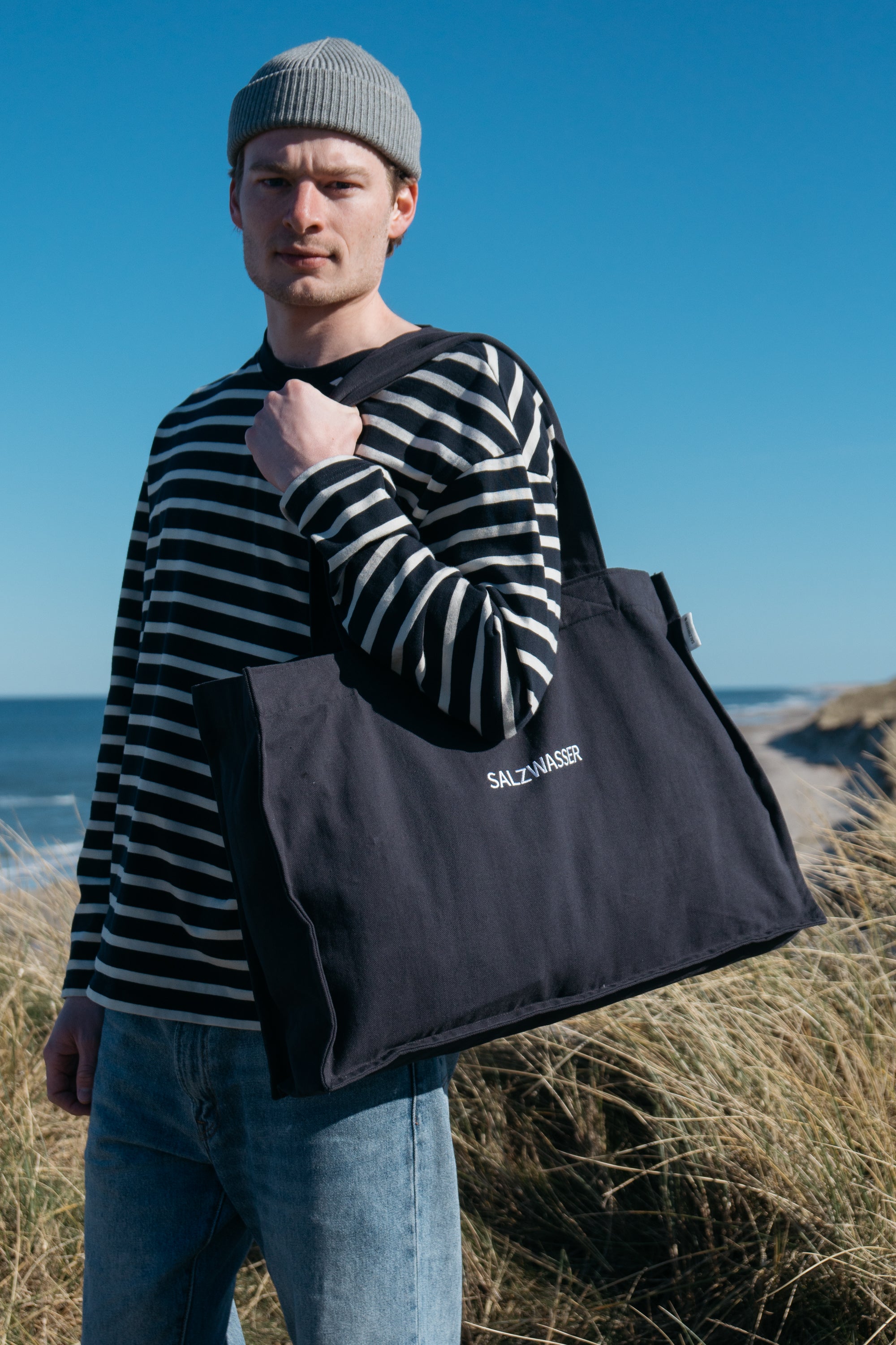 Shopper-Beachbag Dunkelblau aus Bio Baumwoll Canvas von Salzwasser