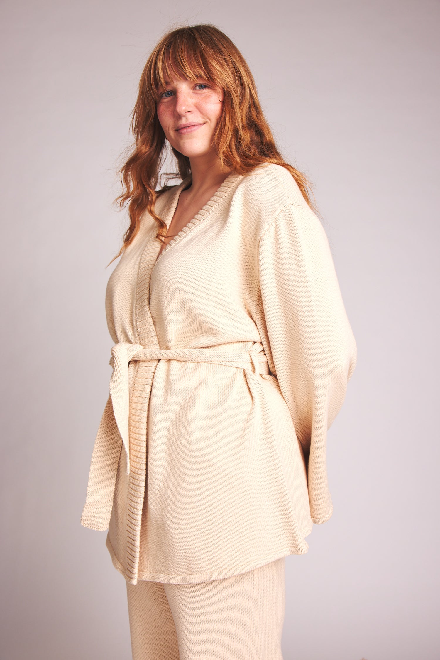 Natural colored cardigan with tie belt Cali made of 100% organic cotton by Baige the Label