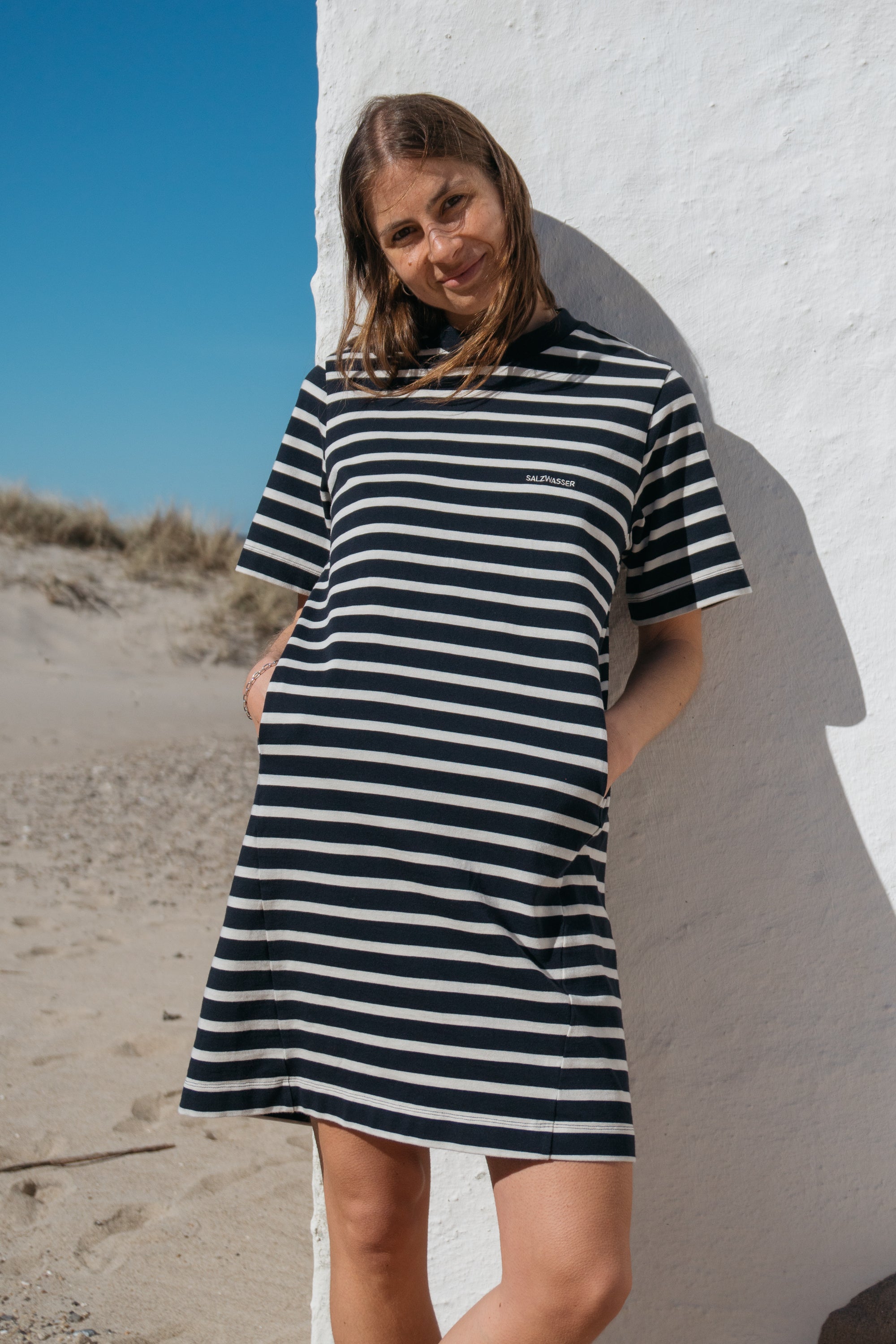 T-Shirt Kleid Sol Navy-Striped aus Bio Baumwolle von Salzwasser