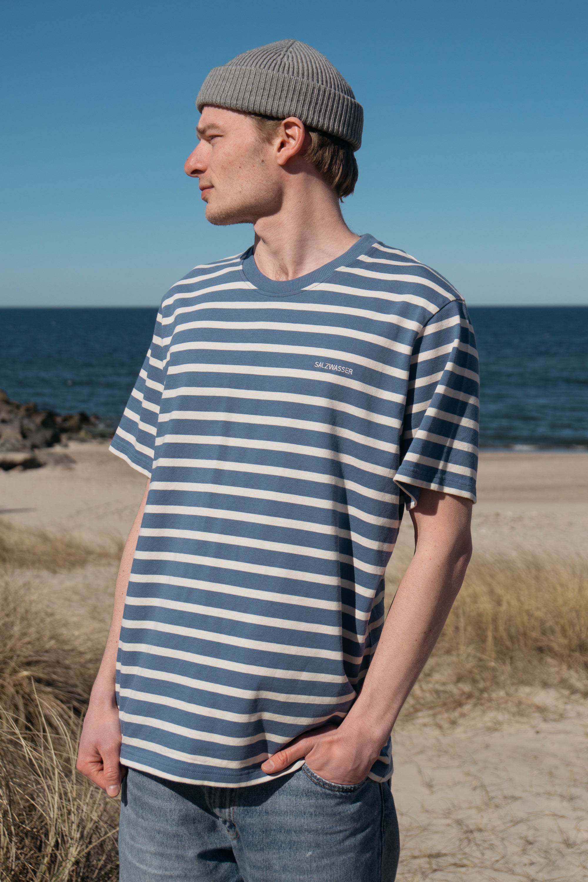 T-shirt épais Jasper Indigo-Striped en coton biologique de Saltwater