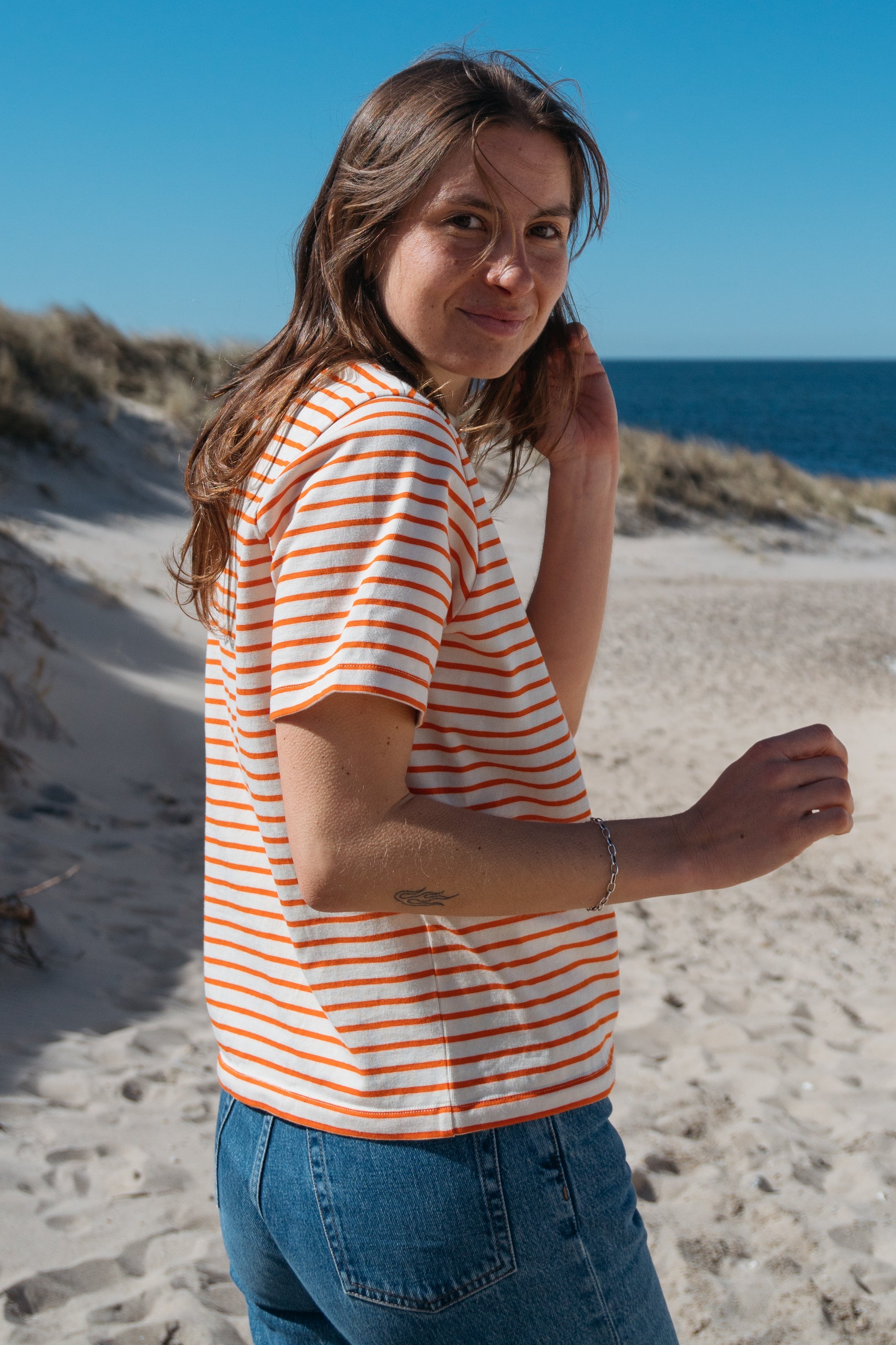Heavy T-Shirt Jonna Orange-Striped aus Bio Baumwolle von Salzwasser