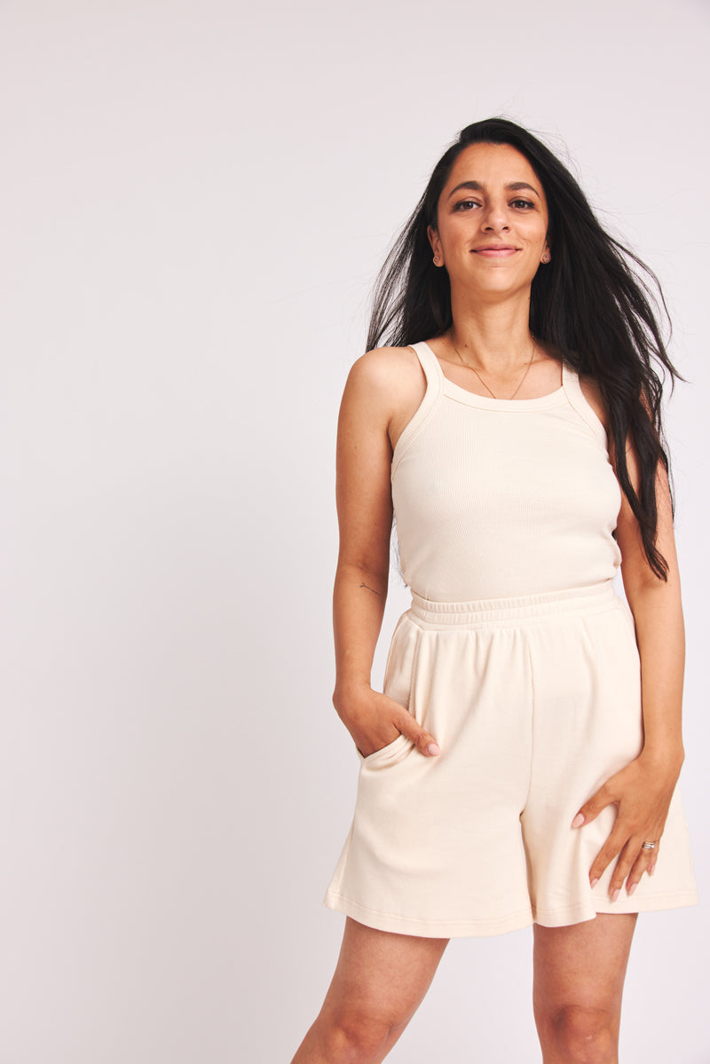 Natural-colored Banu tank top made of organic cotton by Baige the Label