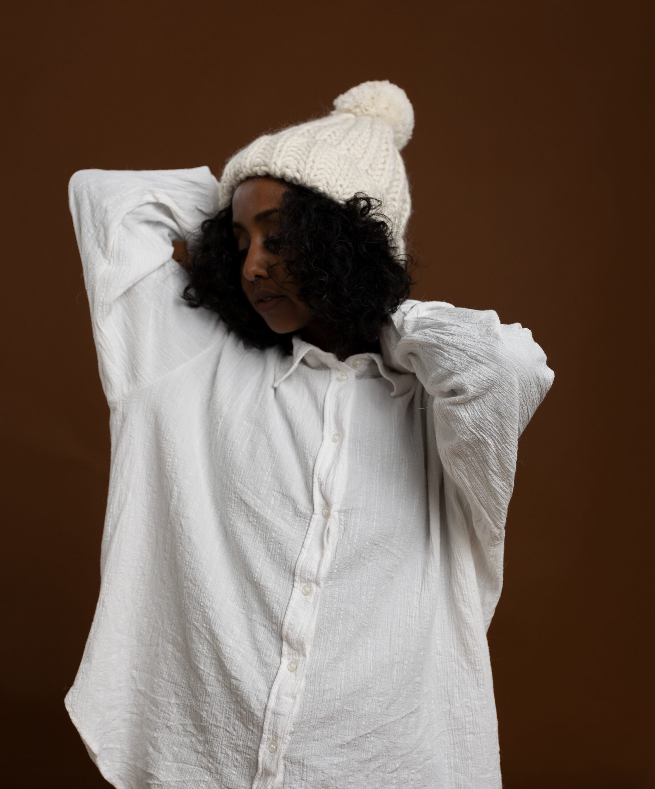 White, coarse-knit Maritza hat made from 100% baby alpaca from Verdonna