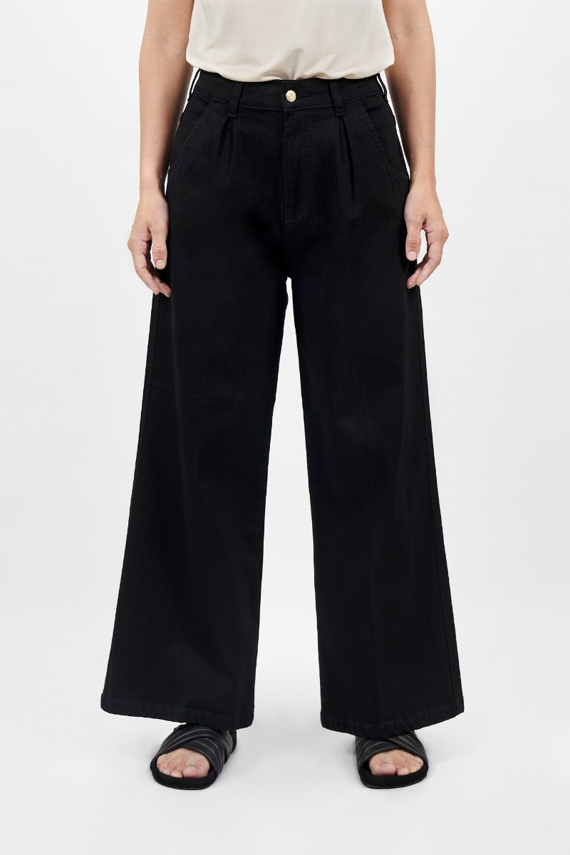Black, wide-leg Los Angeles LAX cotton jeans by 1 People