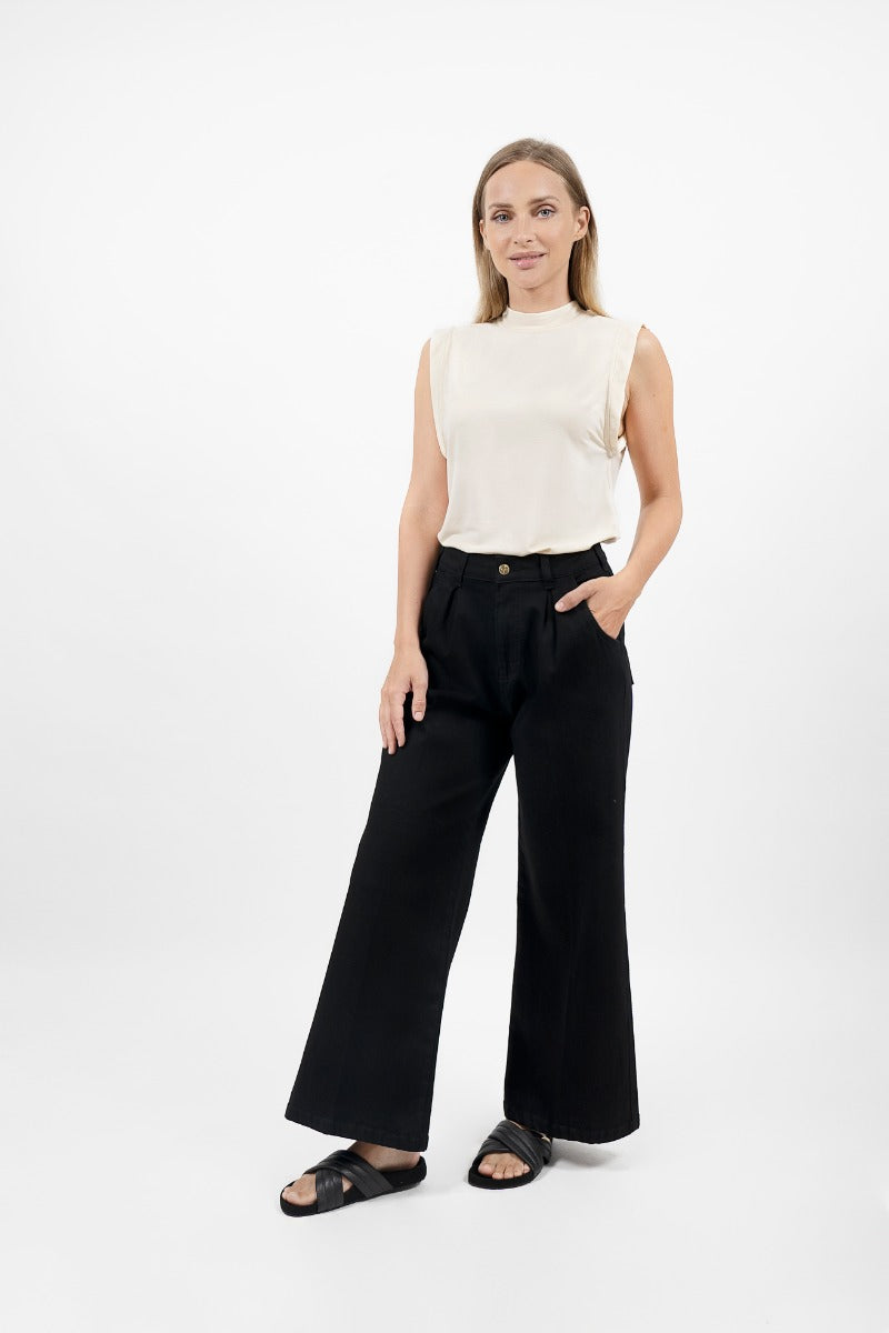 Schwarze, weitgeschnittene Jeans Los Angeles LAX aus Baumwolle von 1 People